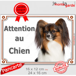 Epagneul Nain Continental Papillon, plaque portail "Attention au Chien" photo pancarte panneau