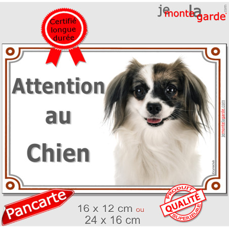 Epagneul Nain Continental Phalène, plaque portail photo "Attention au Chien" résiste à l'extérieur, idée cadeau