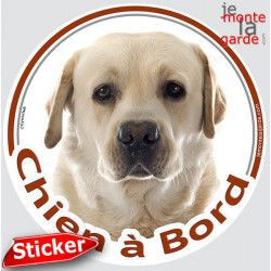 Labrador sable, disque autocollant "Chien à Bord" Disque photo ticker rond adhésif vitre voiture beige jaune