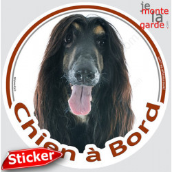 Lévrier Afghan Noir Tête, sticker rond voiture "Chien à Bord" Disque autocollant photo adhésif