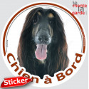 Lévrier Afghan noir, sticker voiture rond "Chien à Bord" 15 cm - 3a
