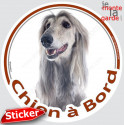 Lévrier Afghan Gris, sticker rond voiture "Chien à Bord" 15 cm 3a