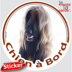 Lévrier Afghan fauve Tête,, sticker voiture rond "Chien à Bord" Disque photo autocollant marron sable beige