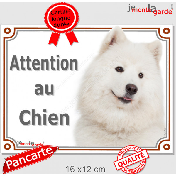 Samoyède tête, Plaque portail "Attention au Chien" Pancarte photo panneau race entrée