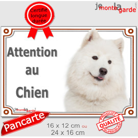 Samoyède tête, Plaque portail "Attention au Chien" Pancarte photo panneau race entrée