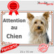 Yorkshire Terrier Tête, plaque portail extérieur "Attention au Chien" panneau affiche pancarte photo