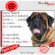 Mastiff tête, plaque humour "parcourt distance Niche-Portail moins 3 secondes, rapide" pancarte photo attention au chien
