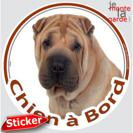 Shar-Peï fauve marron Tête, sticker autocollant rond "Chien à Bord" Disque adhésif vitre voiture photo