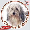Terrier du Tibet fauve, sticker voiture rond "Chien à Bord" 15 cm - 3a