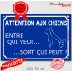 Plaque portail bleue pluriel humoristique "Attention aux Chiens, entre qui veut, sort qui peut" plusieurs pancarte rue