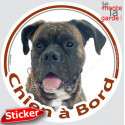 Boxer bringé, sticker voiture rond "Chien à Bord" 15 cm 3a
