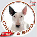 Bull Terrier blanc, sticker voiture rond "Chien à Bord" 15 cm - 3a