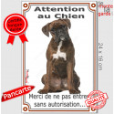 Boxer Bringé, plaque portail verticale "Attention au Chien, pas sans autorisation" 24 cm VL