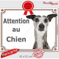 Lévrier Whippet bringé Tête, plaque portail "Attention au Chien" pancarte panneau photo