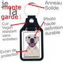 Porte-Clefs cuir vegan, photo Bouledogue Américain blanc