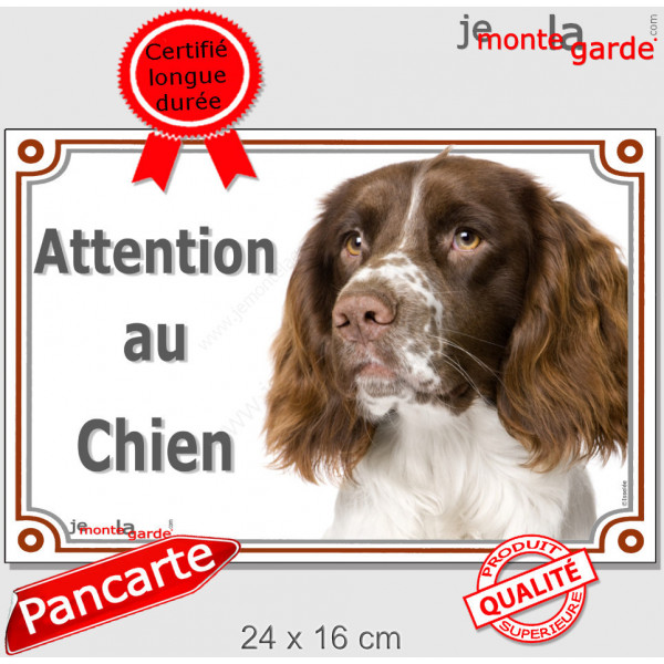 English Springer marron foie, plaque portail extérieur "Attention au Chien" pancarte panneau photo Spaniel