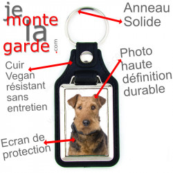 Porte-clés en cuir vegan et support en métal, avec la photo de votre Airedale Terrier, idée cadeau porte clés