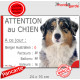 Berger Australien Bleu Merle, plaque portail humour "Attention au Chien, Nombre de Voleurs, ballons, facteurs" pancarte photo
