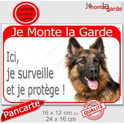 Berger Allemand Poils Longs Tête, Plaque Portail Je Monte la Garde, surveille protège, pancarte, panneau attention au chien