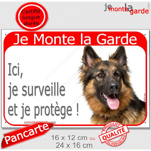 Berger Allemand Poils Longs Tête, Plaque Portail Je Monte la Garde, surveille protège, pancarte, panneau attention au chien