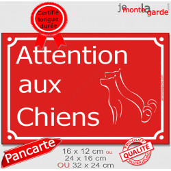 Plaque Portail rouge rue "Attention auX ChienS" au pluriel, pancarte panneau extérieur résiste intempéries