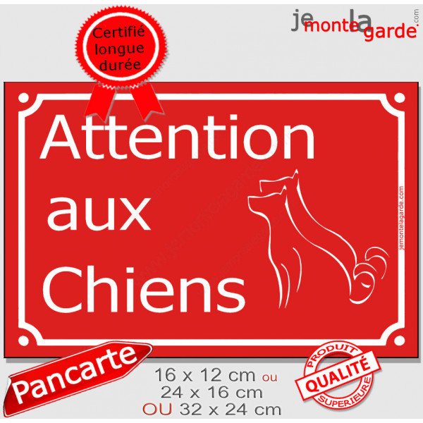 Plaque Portail rouge rue "Attention auX ChienS" au pluriel, pancarte panneau extérieur résiste intempéries