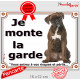 Boxer Bringé Assis, Plaque Portail "Je Monte la Garde, risques et périls" Boxeur marron rayé bringué attention au chien