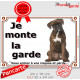 Boxer Bringé Assis, Plaque Portail "Je Monte la Garde, risques et périls" Boxeur marron rayé bringué attention au chien