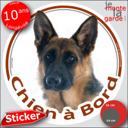 Berger Allemand noir et feu poils courts, sticker autocollant rond "Chien à Bord" voiture, vitre auto photo