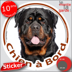 Rottweiler XL, sticker autocollant rond "Chien à Bord" Disque adhésif vitre voiture photo Rott royal russe gros gabarit