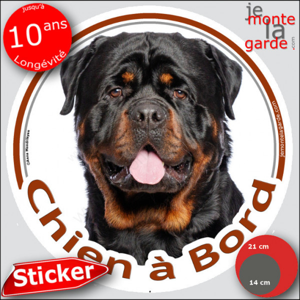 Rottweiler XL, sticker autocollant rond "Chien à Bord" Disque adhésif vitre voiture photo Rott royal russe gros gabarit