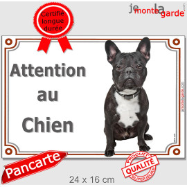 Bouledogue Français Noir Bringé, plaque portail "Attention au Chien" photo, résiste à l'extérieur, idée cadeau