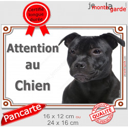Staffie tout noir Tête, pancarte portail extérieur "Attention au Chien" Staffy photo Staffordshire Bull Terrier