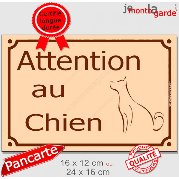 "Attention au Chien" Plaque de Rue Beige extérieure, panneau affiche pancarte portail