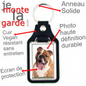 Porte-Clefs cuir vegan, photo Bulldog Anglais fauve