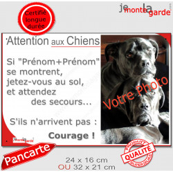 Photo Personnalisable, plaque portail humour PLURIEL "Attention aux Chiens, Jetez-Vous au Sol, Attendez secours, Courage"