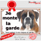 Boxer Fauve marron Tête, plaque portail extérieur "Je Monte la Garde, risques et périls" pancarte orange photo