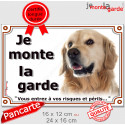 Golden Retriever, plaque extérieure "Je Monte la Garde, risques périls" 2 tailles LUX D