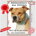Amstaff fauve, plaque verticale "Attention au Chien, pas sans autorisation" 24 cm VL