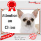 Chihuahua blanc à poils courts Tête, plaque portail extérieure "Attention au Chien" pancarte panneau beige photo