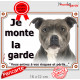 Amstaff Bleu bringé, Panneau Portail extérieur "Je Monte la Garde, risques et périls" photo american staff Terrier Gris