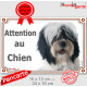 Terrier du Tibet noir et blanc poils longs Tête, plaque portail extérieur "Attention au Chien" pancarte tibétain photo