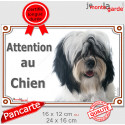 Terrier du Tibet noir blanc, plaque portail extérieur "Attention au Chien" 2 tailles LUX D