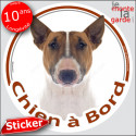 Bull Terrier fauve, sticker voiture rond "Chien à Bord" 14 cm