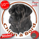 Cane Corso tout noir, sticker voiture rond "Chien à Bord" 2 tailles D