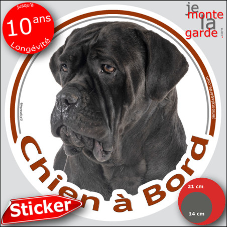 Cane Corso tout noir, sticker voiture rond "Chien à Bord" 2 tailles D