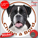Boxer bringé foncé, sticker voiture rond "Chien à Bord" 2 tailles D