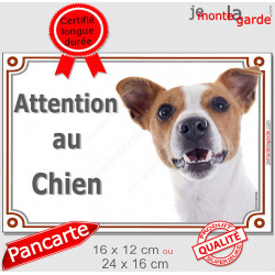 Jack Russell Terrier blanc et fauve marron Tête, plaque portail extérieur "Attention au Chien" pancarte photo