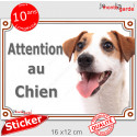 Jack Russell fauve, autocollant photo "Attention au Chien" 16 cm