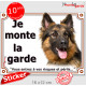 Berger Allemand noir et feu poils longs, panneau autocollant "Je Monte la Garde, risques périls" Pancarte photo sticker adhésif 